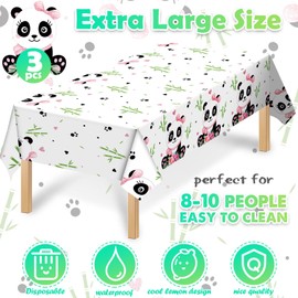 3 Pack Panda Tablecloth Panda Birthday Party Supplies Panda Theme Table Cloth Large Plastic Panda Table Cover for Kids Birthday Baby Shower Panda Party Decorations, 54 x 108 Inches (Novelty Style)