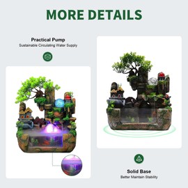 Indoor Rockery Waterfall Fountain, Atomizing Stone Tabletop Simulation Landscape Ornaments w/ LED Colorful Lights for Office Home Bedroom Desk Decoration, Relieve Stress