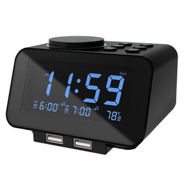 uscce Digital Dual Alarm Clock Radio - 0-100% Dimmer with Weekday/Weekend Mode, 6 Sounds Adjustable Volume, FM Radio w/Sleep Timer, Snooze, 2 USB Charging Ports, Thermometer, Battery Backup