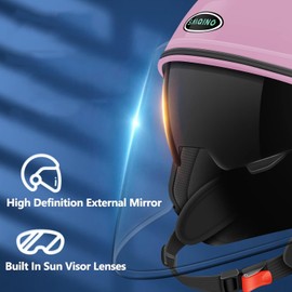 Motorcycle Open Face Helmet DOT Certified 3/4 Half Helmet with Sun Visor for Unisex-Adult Dirt Bike Helmet Men & Women Motorcycle Helmet Cycling Motocross Helmets (Pink, Medium)