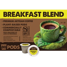 Ekocups Breakfast Blend Coffee Pods – Light Roast, Compostable, Plant-Based & Freshness-Sealed – French Press-Quality Brew – K-Cup Brewer Compatible – 80ct