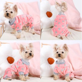 Dog Pajamas for Small Dog Boy Girl Fleece Puppy pjs Jammies 4 Leg Dog Clothes for Chihuahua Yorkie Winter Warm Onesies Jumpsuit Clothing (Small, Black Dots+Pink Dots)