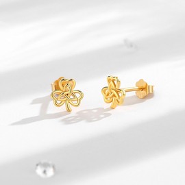 INFUSEU Shamrock Earrings Gold Studs Small Celtic Knot Clover Post Earring Irish Gifts Jewelry for Women Teen 925 Sterling Silver Tiny Cute
