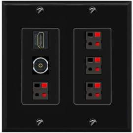 RiteAV 4 Speaker 1 Toslink-Optical HDMI Wall Plate - 2 Gang [Black/Black]