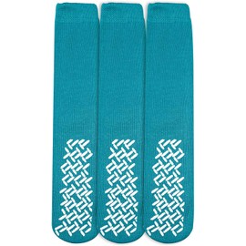 Personal Touch Top of the Line Hospital Non Skid Slipper Socks, Ladies or Men's Colors, 3 Pairs (Teal, X-Large)