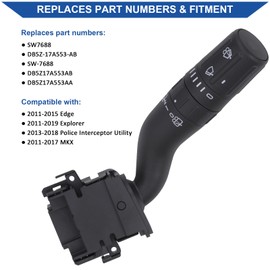 Obaee Windshield Wiper Switch Compatible With Ford Explorer 2011-2019, Edge 2011-2015, Police Interceptor Utility 2013-2018, Lincoln MKX 2011-2017 Replacement OEM SW7688, DB5Z-17A553-AB