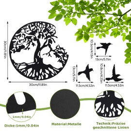 Figarge Tree of Life and Birds Wall Decoration Metal Black for Home Office Bedroom Living Room Kitchen Indoor and Outdoor Wall Decoration Wall Picture Metal