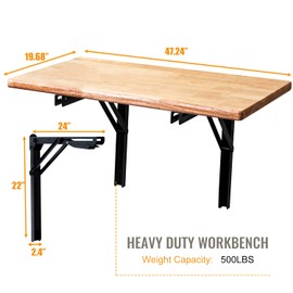 Wallmaster Wall Mounted Folding Workbench Heavy Duty Fold Down Table Utility Bench Solutions Laundry Shelf Wall Desk with Metal Shelf Bracket (47.24 x 19.68 x 24 Inch)