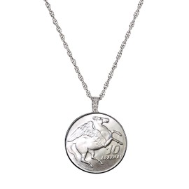 American Coin Treasures Greek Pegasus Coin Pendant Necklace | 24 inch Rope Chain, Lobster Claw Clasp | 10 Drachma Coin from Greece