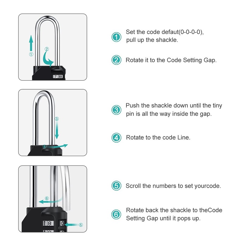 2 Pack 2.6in Long Combination Padlock, Waterproof 4 Digit Combination