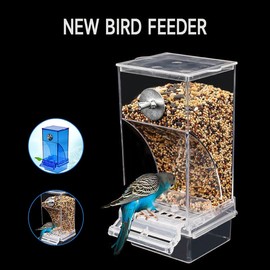 Automatic No-Mess Bird Feeder - Transparent Acrylic Food Container for Small & Medium Lovebirds, Parakeets, Canary, Cockatiel, Finch