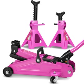 DNA MOTORING Low Profile Hydraulic Trolley Service/Floor Jack Combo with 2 Ratchet Jack Stands, 2 Ton (4000 lbs) Capacity, Purple, TOOLS-00476-PR