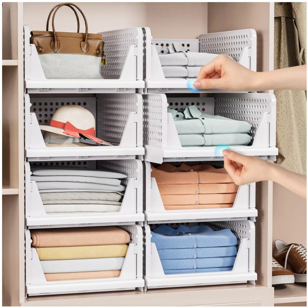caktraie 5 Pack White Multi Functional Stackable Storage Bins for