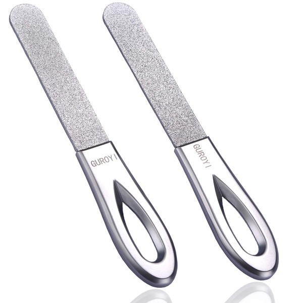 GUROYI Nail File, Set of 2, Premium Emery Stainless Steel,