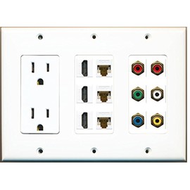 RiteAV - (3 Gang 15A Power Outlet 3 HDMI 3 Cat6 Component Video Composite Wall Plate