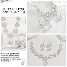 Hanaoops Schmuckset für Damen Perlenkette Ohrringe Set Strass Choker Halskette und Lange Anhänger Ohrringe Dainty Braut Perlenschmuck Frauen Geschenke Für Hochzeit Party (Silber, Einheitsgröße)