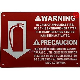 WARNING IN CASE OF APPLIANCE FIRE USE THIS EXTINGUISHER SIGN WITH ARROW DOWN (RED REFLECTIVE. 7X10 INCH,HEAVY DUTY, RUST FREE, ALUMINIUM)