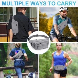 HNOOM Bum Bag for Men and Women Fashion Belt Bag with Rain Cover Large Neck Pouch Nylon Men's Sports Bag Outdoor Travel Hiking Running Jogging Dog Training, gray, Leisure