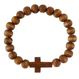 Faithworks Stretchable 7.5-Inch Wooden Beaded Cross Bracelet, Dark Brown