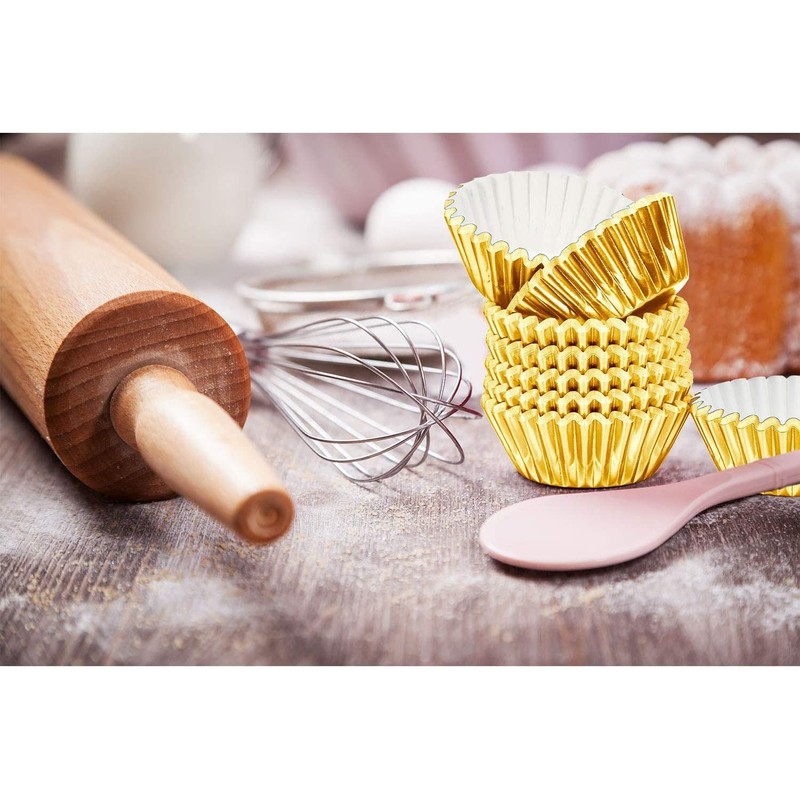 LYSAIMG 100Pcs Gold Foil Cupcake Liners, Heatproof Cup Liners for