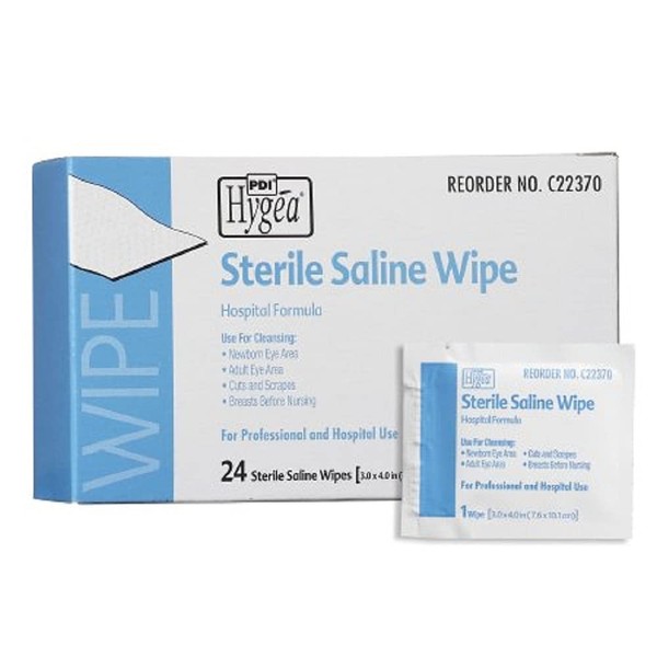 PDI Healthcare C22370 Hygea Sterile Saline Wipe, 6" Width, 4" Length (Pack of 24)