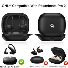 EALOQ Compatible with Beats Powerbeats Pro 2 Case Cover with Cleaning Kit, Soft Silicone Protective Skin Case for Powerbeats Pro 2 2025 with Keychain (Black)