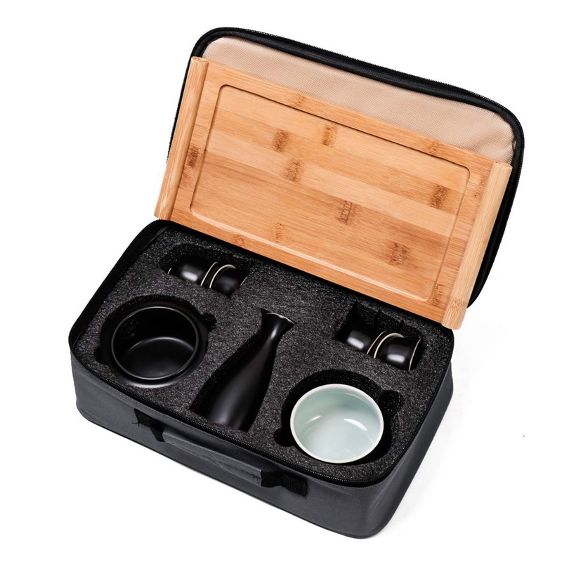 Dltsli Ceramic Sake Set with Warmer Pot Tray, Stovetop Porcelain