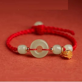 LRESJJIUJ Natural Hetian Jade Red Rope Bracelets, Nephrite Jade Bracelet with Safety Button, Hetian Jade Ladies Lucky Bracelet, Chinese Lucky Feng Shui Bracelet, for Mother and Wifen Red