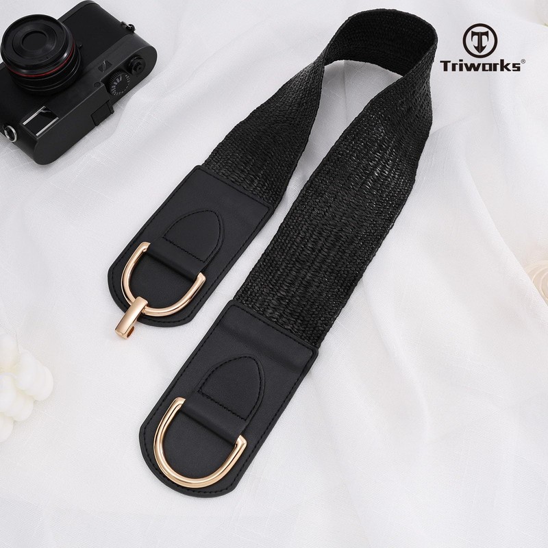 TRIWORKS Straw Woven Elastic Belt for Women Wide Boho Braided