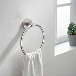 KIBI Circular Bathroom Hand Towel Ring | Wall Mounted Solid Brass Towel Holder for Bathroom and Kitchen | Space-Saving, Rust-Resistant Towel Rack with Brushed Nickel Finish (KBA1406)