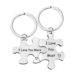 Couple Puzzle Keychain for Husband Wife I Love You More I Love You Most Keyring for Boyfriend Girlfriend Matching Keychains for Couples Anniversary Christmas Gifts