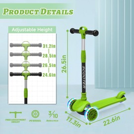 Kick Scooter for Kids Ages 3-8, LED Light 3-Wheels,4 Adjustable Height Foldable Scooter,Outdoor Activities for Toddlers Boys Girls