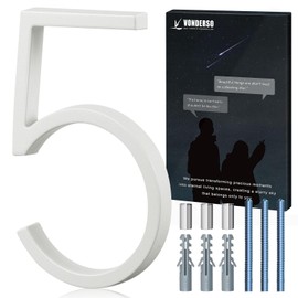 VONDERSO 6 Inch Floating House Numbers for Outside, Modern White Metal Address Number 5, Stain-Resistant and Weather-Resistant White Crystal Powder-Coated Finish, No Fading
