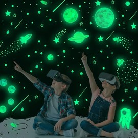 Estrellas Fluorescentes para Techo, 849 Piezas Brillantes para Planetas de Techo Pegatinas Luminoso Decorativo, Decoraciones de Astronauta de Cohetes para Niños