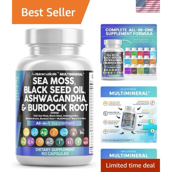 Sea Moss Ashwagandha Turmeric Bladderwrack Burdock & Vitamin C Vitamin