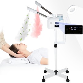 3 En 1 Vaporizador Facial Profesional, con Luz 5X y Frías/Calientes | Vaporizador Facial con Ozono y Boquillas Luz de Aumento 5X, para Salones Domésticos, Spas y Belleza