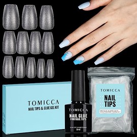 TOMICCA Coffin Nail Tips Nail Extension Kit, Nail Tips and Glue Gel Kit, 4 In 1 Nail Glue and Base Gel with 150Pcs Coffin Nails, Clear Nail Kit Easy Nail Extension Set, Gifts for Women Girls