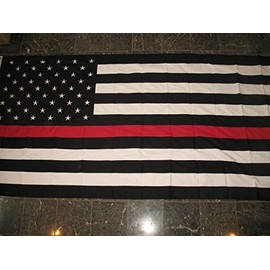 AES 5X9.5 Ft Embroidered Sewn USA Black White Red Line Fire Dept Cotton Casket Flag