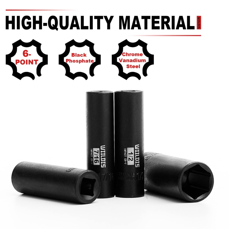 WIILDIS 11 Pieces 3/8-Inch Drive Deep Impact Socket Set, 5/16