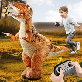 TOPMVP 2.4GHZ Remote Control Inflatable Dinosaur Toy for Kids,Realistic Electric Toy Dinosaur with Sound & 360°Rotation,Rechargeable Walking Dinosaur Outdoor Toys for Boys Kids Age 6+ Birthday Gift