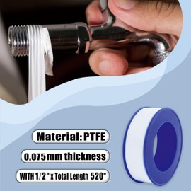 ALLICAVER 6 Rolls Premium Plumbers Tape, 1/2" x 520" Teflon Tape, PTFE Thread Seal Tape, High-Density Thread Sealant, for Shower Head, Water Pipes DIY Plumbing Accessories Come with Plumbers Hemp