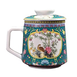 DEKNBE Ceramic Tea Cup with Infuser Basket and Lid, Steeps 13 oz(390ml) Loose Leaf Tea, Lid and Cup Dishwasher & Microwave Safe (green)