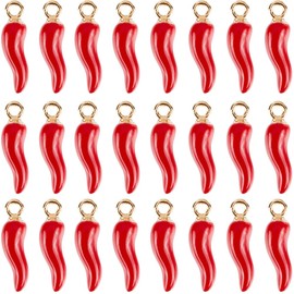 SUNNYCLUE 1 Box 100Pcs Hot Pepper Charm Chili Pepper Charms Enamel Mexican Fiesta Cinco De Mayo 3D Red Italian Horn Chilis Miniature Food Charm for Jewellery Making Charms Supplies DIY Necklace