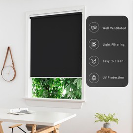 HABEASE Blackout Roller Shades Blinds Cordless for Windows Without Tools and Drill,Cordless Free-Stop Blinds with Thermal Insulated, Easy to Install (35" W x 72" H, Black)