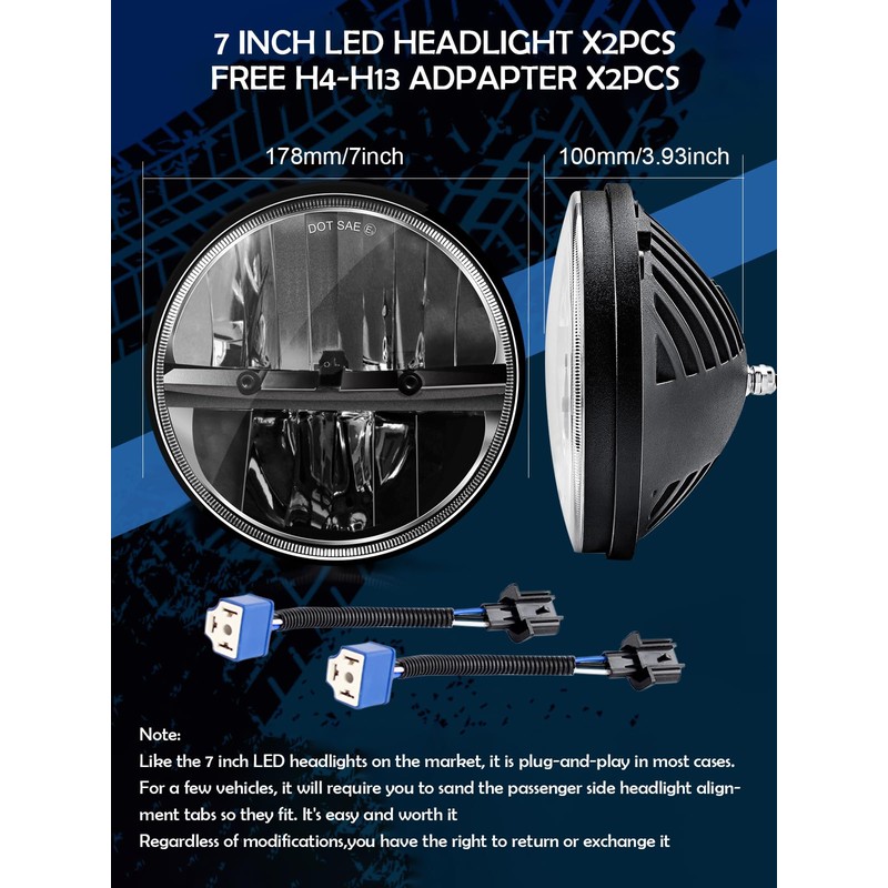 ZIMABLUE 7 inch LED Headlight 2PCS Cool White High Low