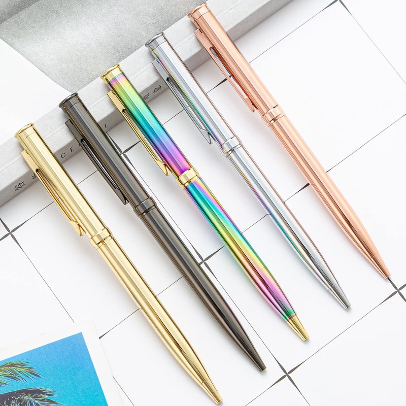 Gullor 5 Pieces Retractable Ballpoint Pen, Metal Pens for Gift,