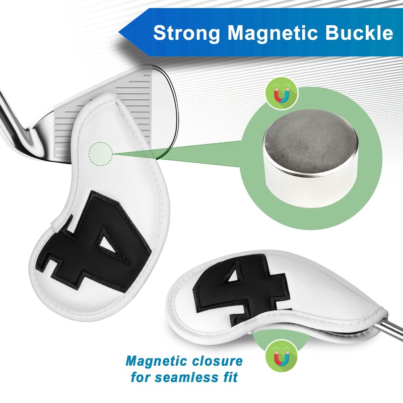 Craftsman Golf 10pcs/set White Magnetic Iron Headcover with Large Colorful