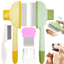 6 Pack Flea Comb for Cats & Dogs - Self Cleaning Pet Comb Grooming Brush with Long & Short Stainless Steel Teeth for Shedding Pet Hair Removal Comb with Pets Toothbrush Finger Brushes (1set)