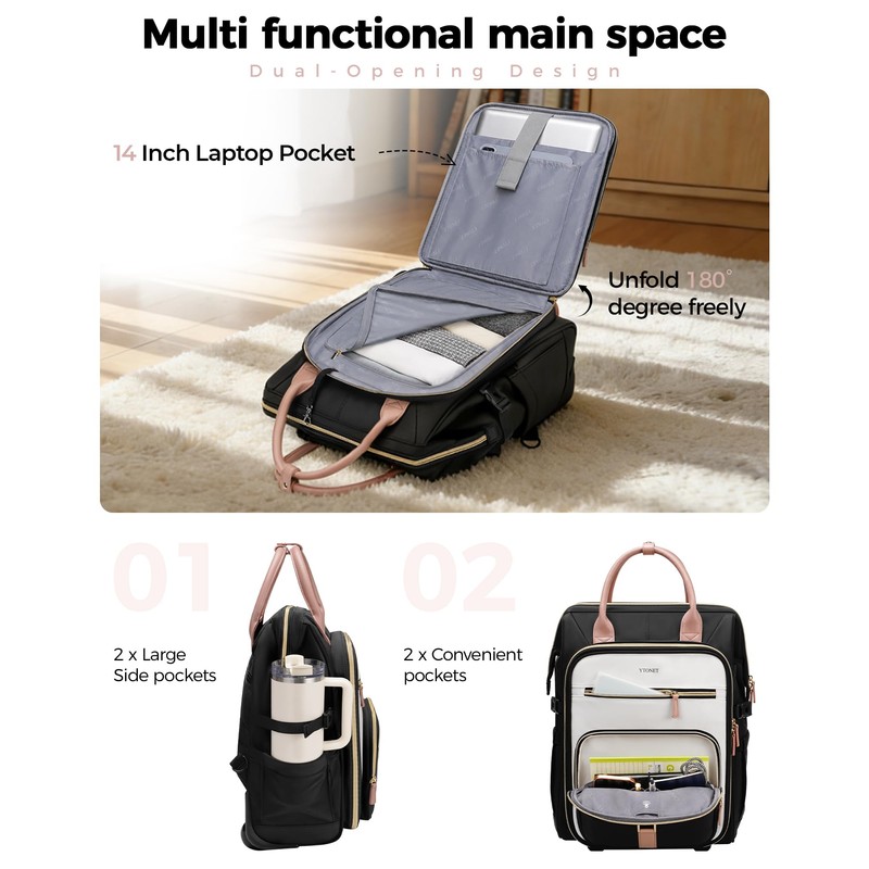 Ytonet Rolling Backpack for Women, Large Travel Laptop Backpack with
