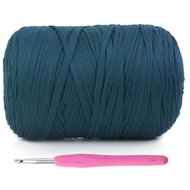 800G (228Yds) Tshirt Yarn for Crochet - T Shirt Yarn for Crocheting with Beginner Crochet Bags/Baskets/Coasters/DIY, T-Shirt Yarns with High Elastic Thick Yarns Polyester Fabric (Denim Blue)